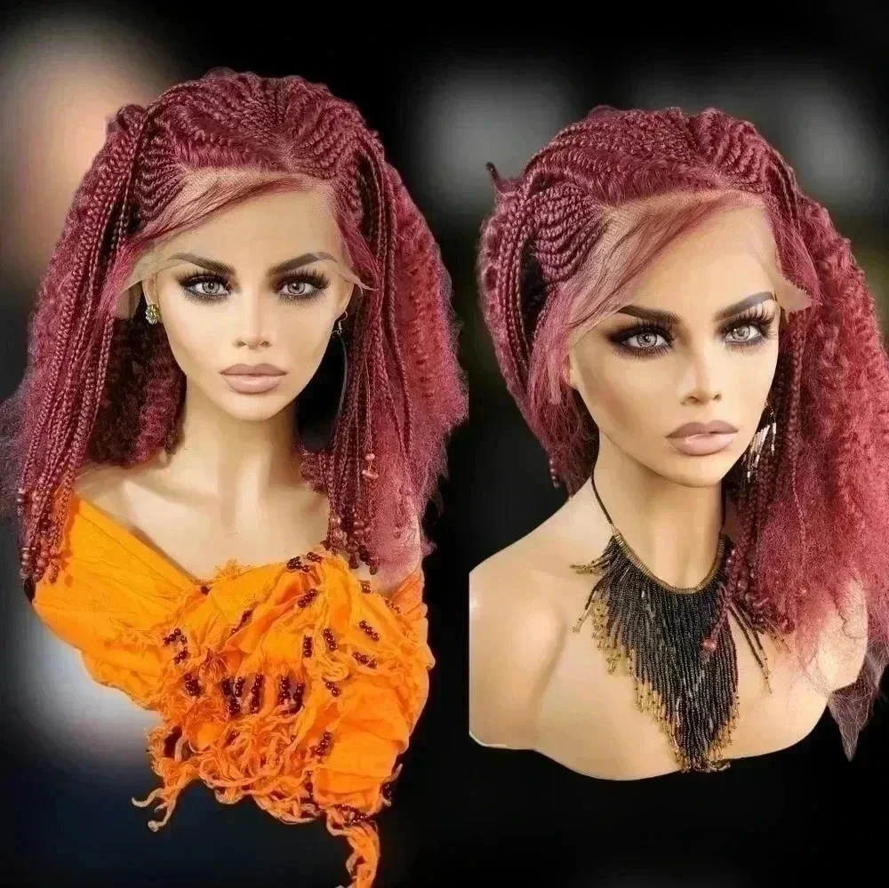 YAMA Handmade Red Braided Wig | Bold Afro Bob | Full Lace | Ships Fast 🚚